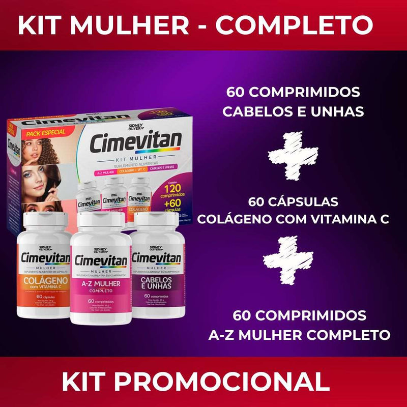 Kit Cimevitan: A-Z Mulher + Cabelos e Unhas + Colágeno - 120 cápsulas + 60 comprimidos - C&E Store