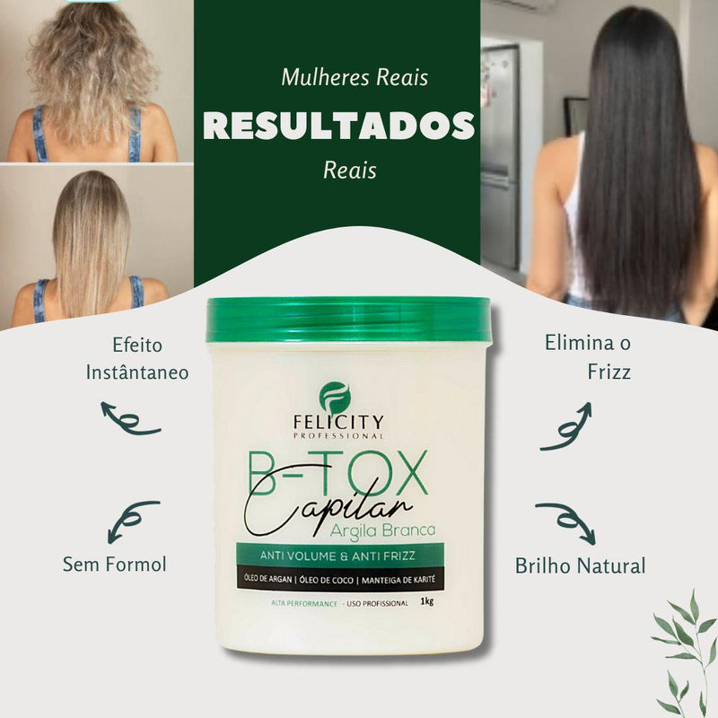 Botox Argila Branca 0% Formol Felicity Professional 1kg + Sérum Reparador de Pontas - C&E Store